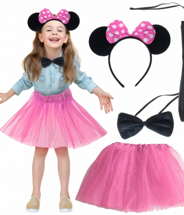 Minnie Kostüm Seti (pembe Tütü Etek + Pembe Taç + Papyon + Kuyruk)