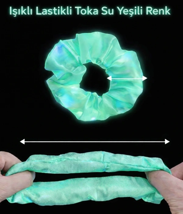 Mint Yeşili Renk Led Işıklı Lastikli Saç Tokası - 3 Modlu Festival  Parti Saç Tokası