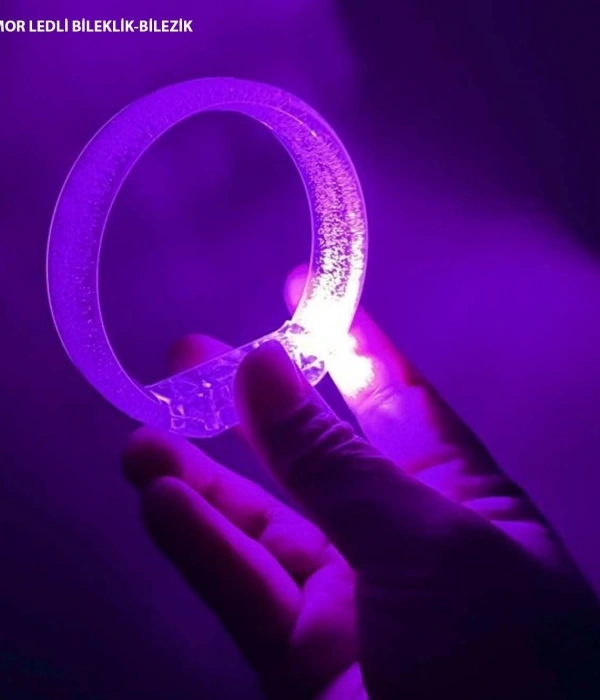 Mor Led Işıklı Baskı Yapılabilen Pilli Bileklik Bilezik 1,5 Cm Genişlik