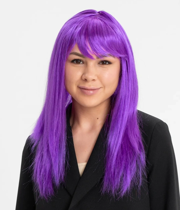 Mor Renk Düz Kesim Uzun Parti Peruğu Takma Saç