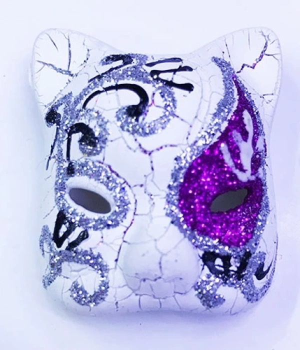 Mor Renk İşlemeli Seramik Malzemeden İmal Venedik Kedi Model Magnet