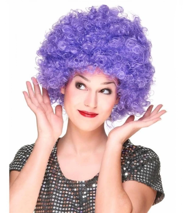 Mor Renk Kıvırcık Afro Bonus Peruk Parti Peruğu