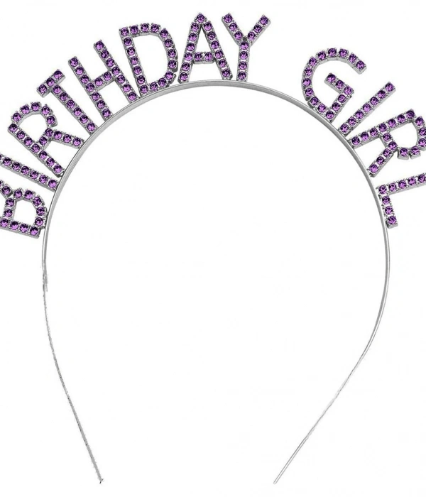 Mor Renk Kristal Taşlı Parlak Birthday Girl Yazılı Taç 16x17 Cm