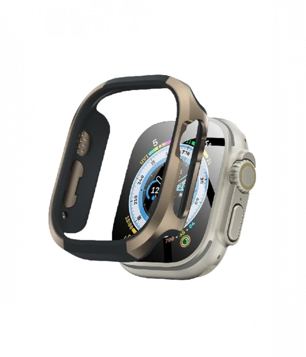 Movenchy Apple Watch Ultra 49mm MO-WT3 Alüminyum Camlı Kasa Ekran Koruyucu - Gold