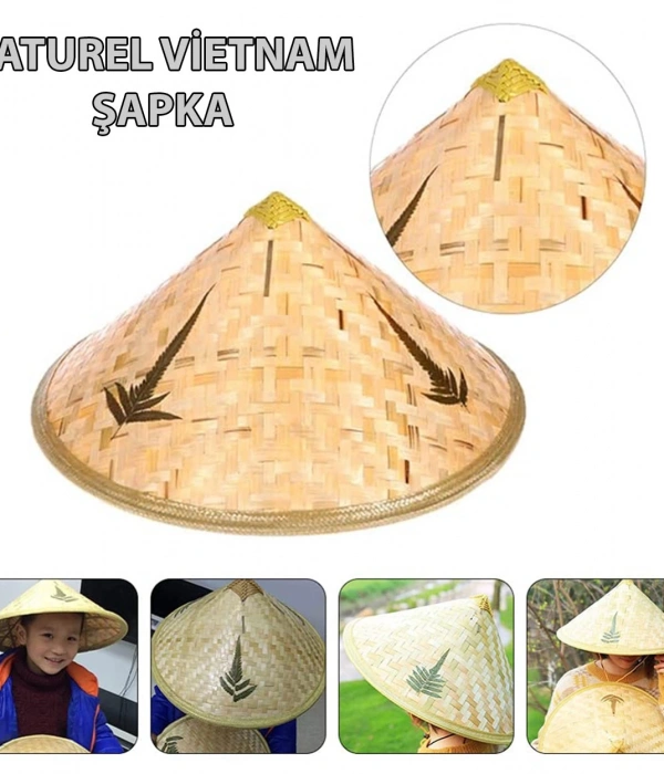 Naturel Renk Cambodia Kamboçyalı Vietnam Şapkası Pvc Hasır