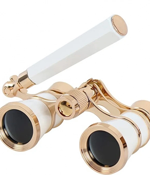 Nefis Işlemeli, Tiyatro / Opera Dürbünü 3x25 Prinç Metal Kaplamalı Retro Beyaz