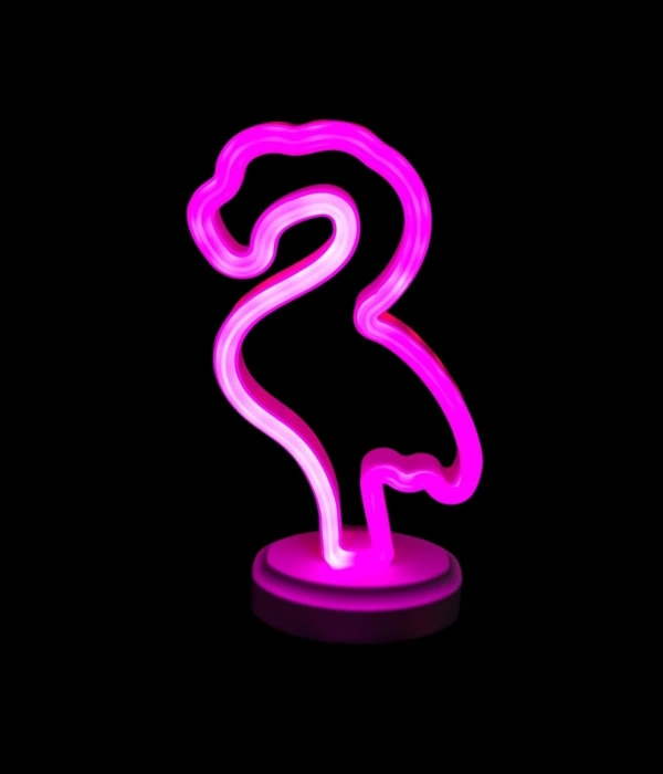 Neon Işıklı Flamingo Yazılı Masa Gece Lambası Pil+usb