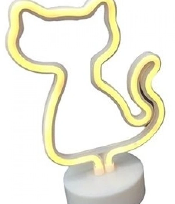 Neon Işıklı Kedi Lamba Pil+usb Pembe Işık Mz-122