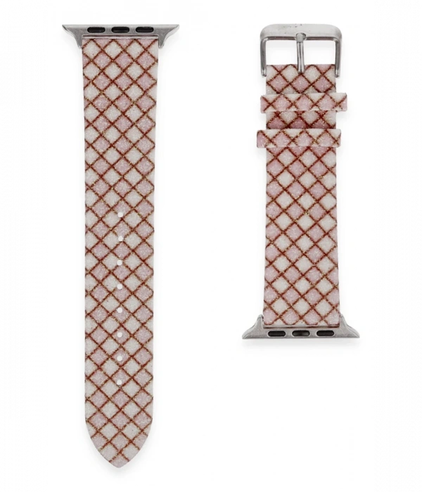 Newface Apple Watch 38mm Karo Motif Kordon - Pembe
