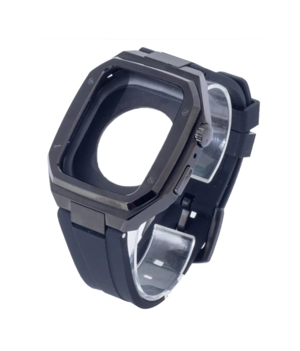 Newface Apple Watch 45mm KR402 Metal Kasa Silikon Kordon - Siyah