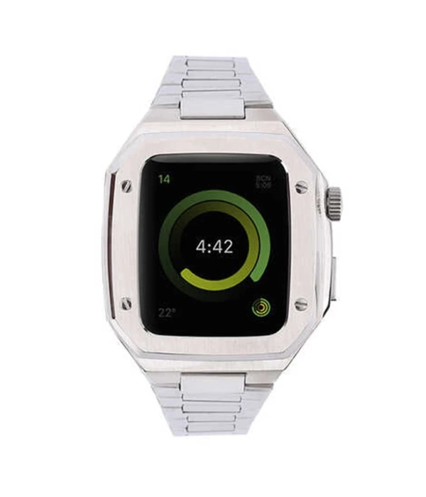 Newface Apple Watch 45mm Metal Petek Kasalı Kordon - Gümüş