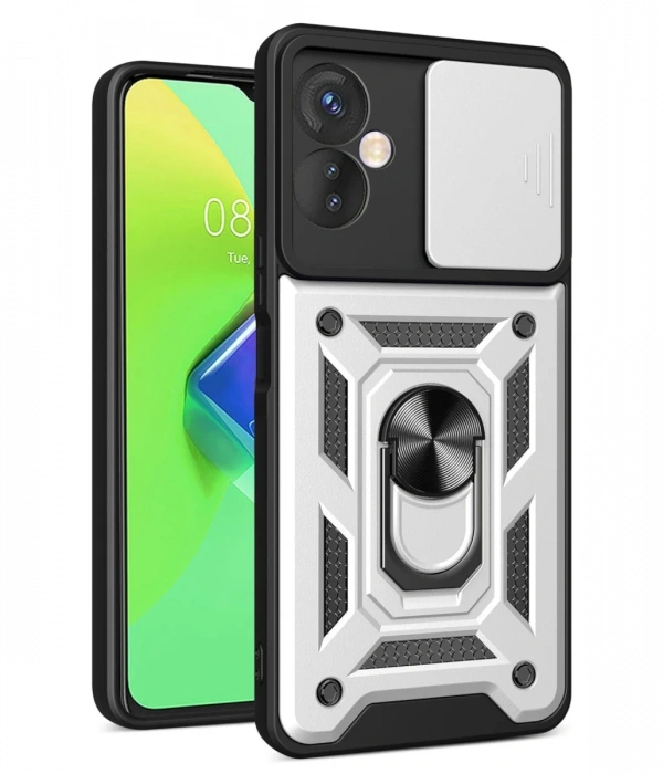 Newface İnfinix Hot 30 4G Kılıf Pars Lens Yüzüklü Silikon - Gümüş