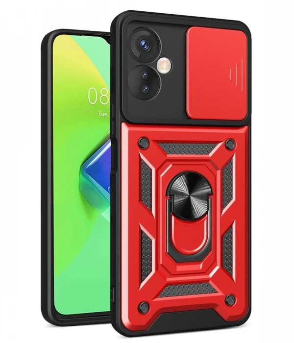 Newface İnfinix Hot 30 4G Kılıf Pars Lens Yüzüklü Silikon - Kırmızı