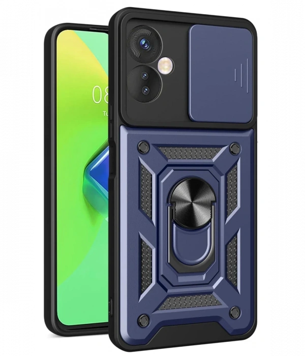 Newface İnfinix Hot 30 4G Kılıf Pars Lens Yüzüklü Silikon - Lacivert