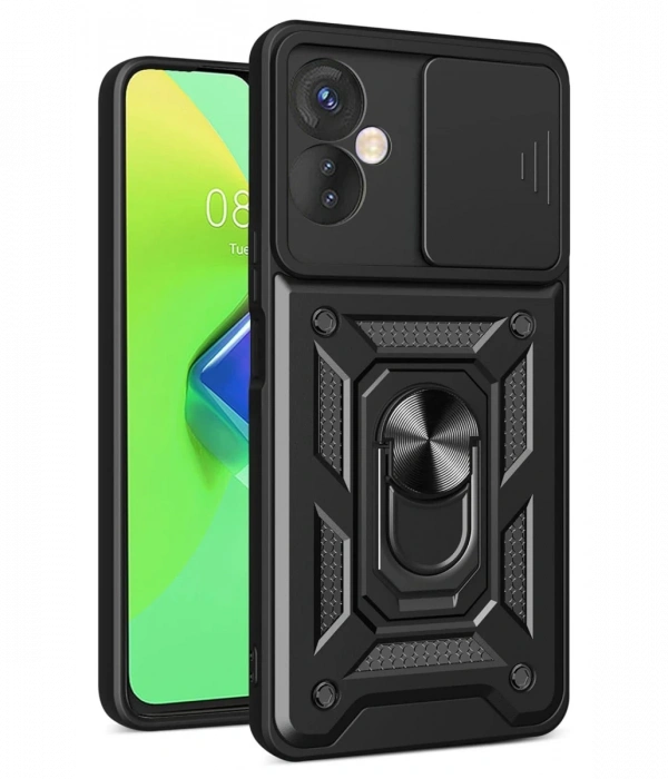 Newface İnfinix Hot 30 4G Kılıf Pars Lens Yüzüklü Silikon - Siyah