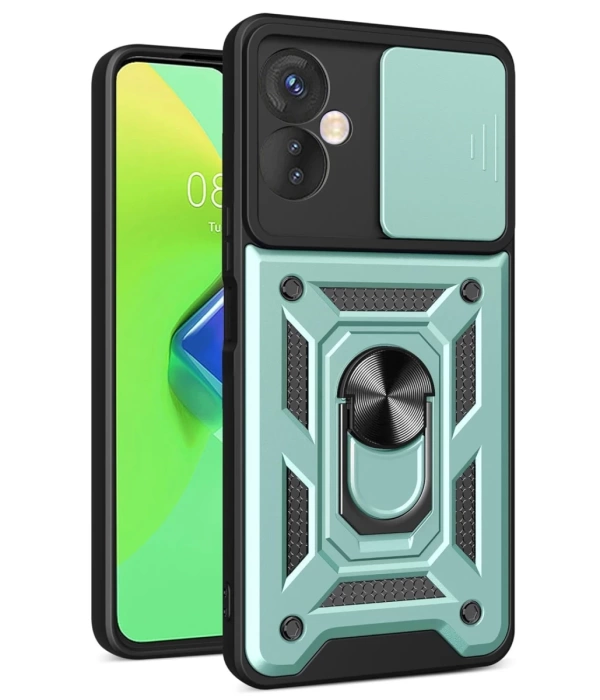Newface İnfinix Hot 30 4G Kılıf Pars Lens Yüzüklü Silikon - Yeşil