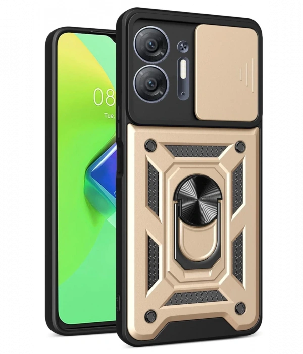 Newface İnfinix Hot 30 5G Kılıf Pars Lens Yüzüklü Silikon - Gold