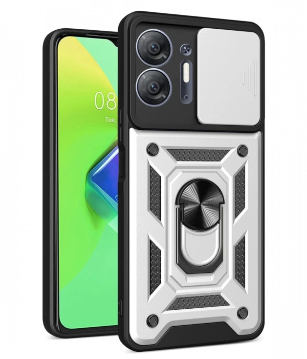 Newface İnfinix Hot 30 5G Kılıf Pars Lens Yüzüklü Silikon - Gümüş