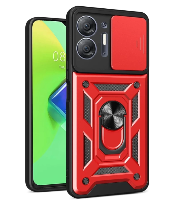Newface İnfinix Hot 30 5G Kılıf Pars Lens Yüzüklü Silikon - Kırmızı