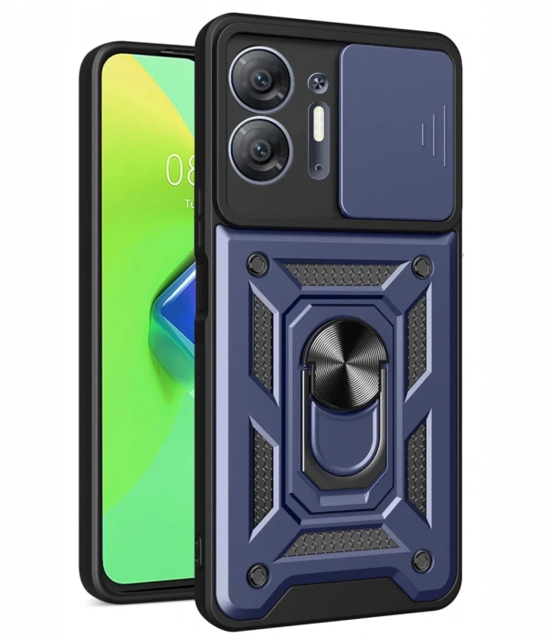 Newface İnfinix Hot 30 5G Kılıf Pars Lens Yüzüklü Silikon - Lacivert