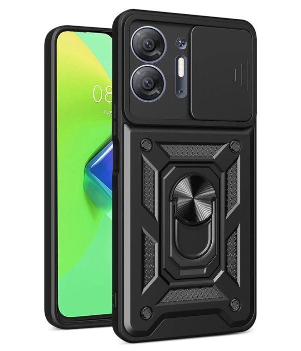 Newface İnfinix Hot 30 5G Kılıf Pars Lens Yüzüklü Silikon - Siyah