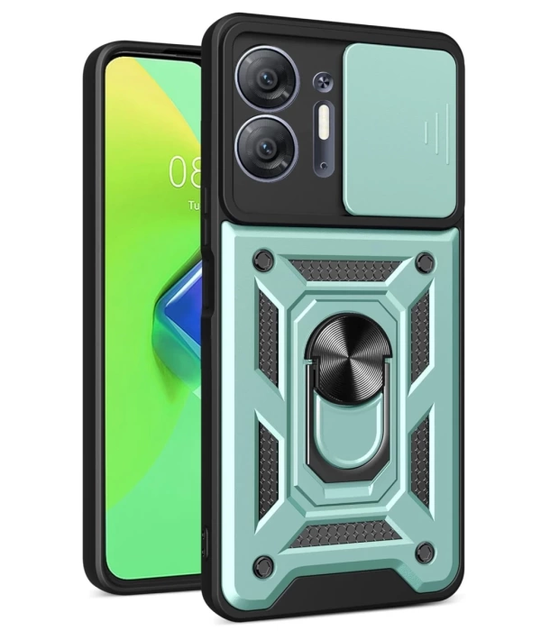 Newface İnfinix Hot 30 5G Kılıf Pars Lens Yüzüklü Silikon - Yeşil
