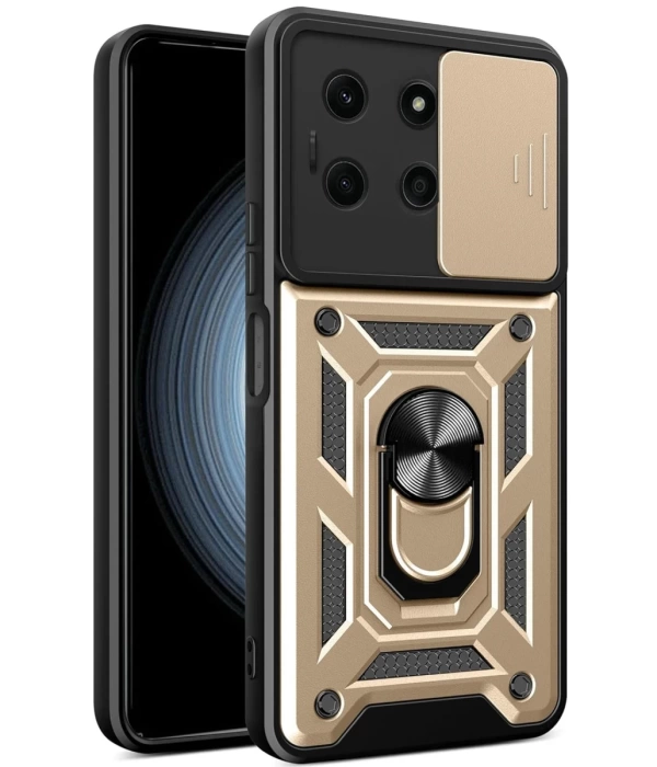 Newface İnfinix Note 30 Kılıf Pars Lens Yüzüklü Silikon - Gold