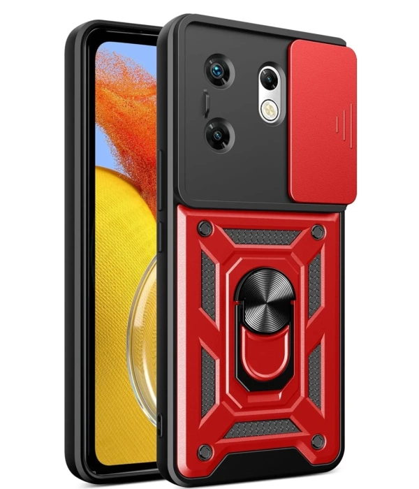 Newface İnfinix Zero 30 4G Kılıf Pars Lens Yüzüklü Silikon - Kırmızı