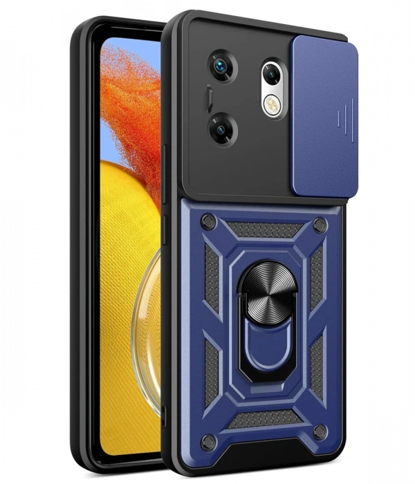 Newface İnfinix Zero 30 4G Kılıf Pars Lens Yüzüklü Silikon - Lacivert