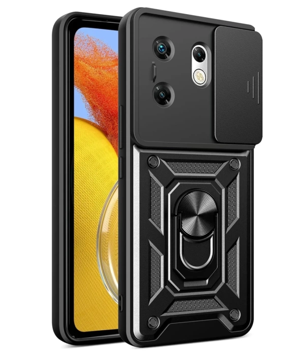 Newface İnfinix Zero 30 4G Kılıf Pars Lens Yüzüklü Silikon - Siyah
