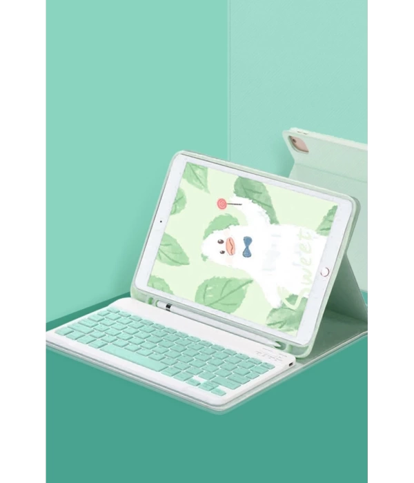 Newface iPad 10.2 (9.nesil) Kılıf KC01 Smart Klavyeli Tablet Kılıfı - Açık Yeşil