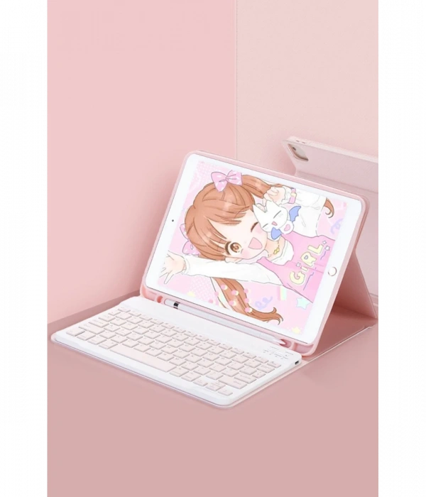 Newface iPad 5 Air 9.7 Kılıf KC01 Smart Klavyeli Tablet Kılıfı - Pembe