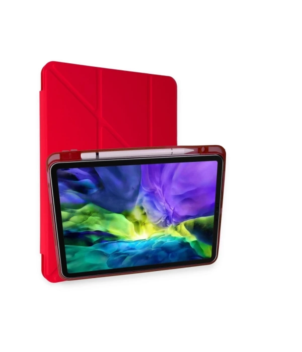 Newface iPad Pro 11 (2024) Kılıf Kalemlikli Mars Tablet Kılıfı - Kırmızı