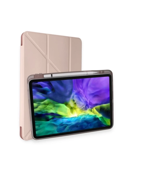 Newface iPad Pro 11 (2024) Kılıf Kalemlikli Mars Tablet Kılıfı - Rose Gold