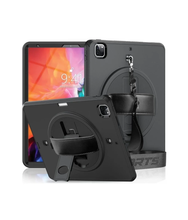 Newface iPad Pro 12.9 (2021) Kılıf Strap-C Otterbox Tablet Kapak - Siyah