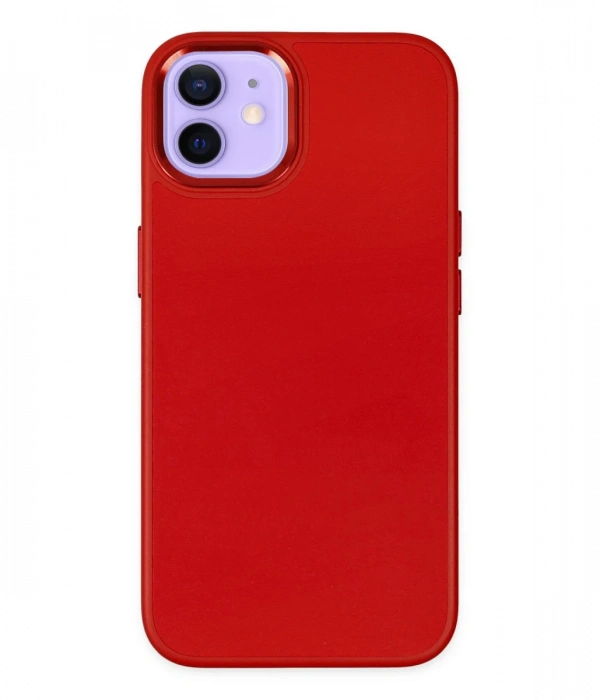 Newface iPhone 12 Kılıf Asya Deri Silikon - Kırmızı