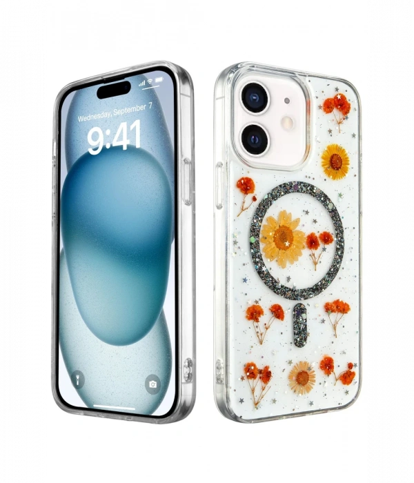 Newface iPhone 12 Kılıf Daisy Simli Magsafe Kapak