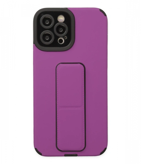Newface iPhone 12 Pro Max Kılıf Mega Standlı Silikon - Mor
