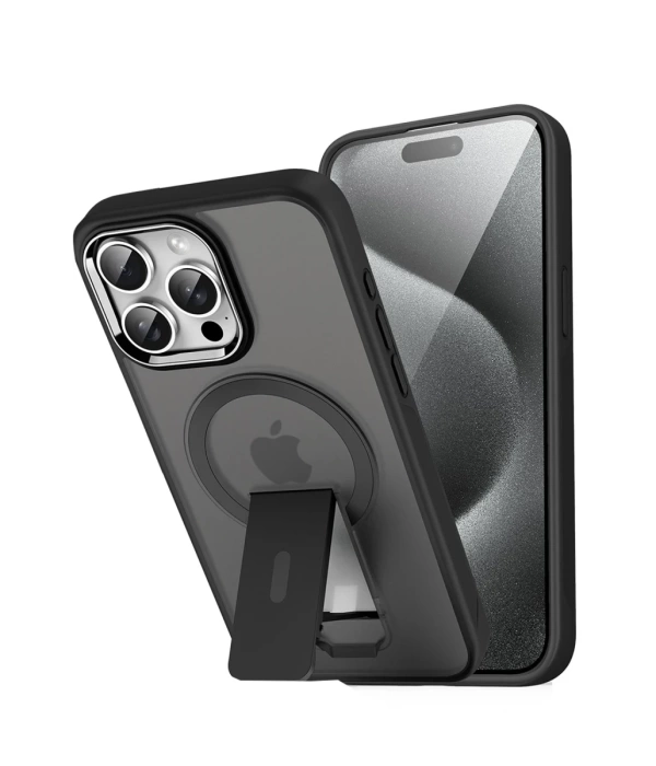 Newface iPhone 12 Tork Magsafe Standlı Kapak - Siyah