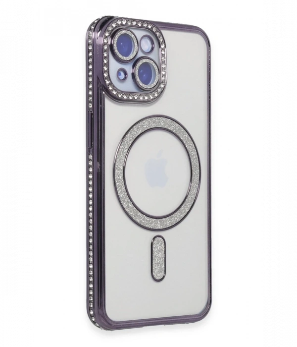 Newface iPhone 13 Kılıf Joke Simli Magneticsafe Kılıf - Derin Mor