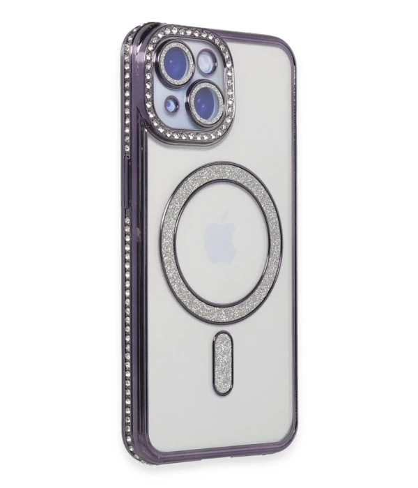 Newface iPhone 13 Kılıf Joke Simli Magneticsafe Kılıf - Derin Mor
