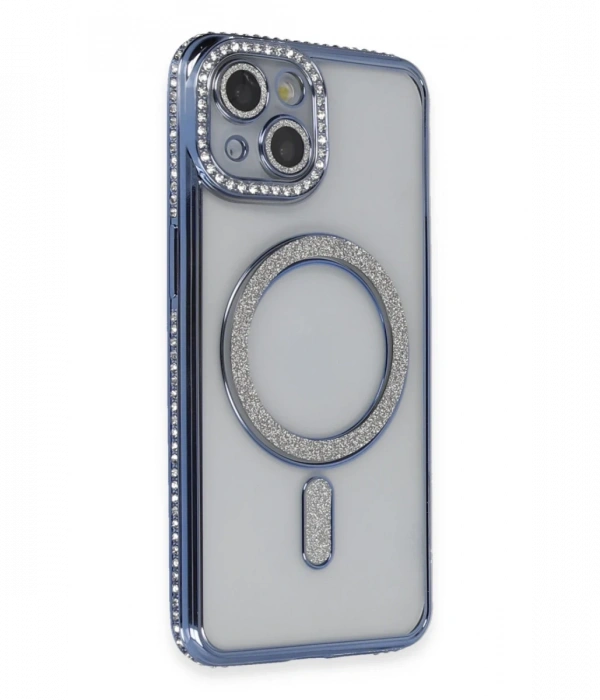 Newface iPhone 13 Kılıf Joke Simli Magneticsafe Kılıf - Mavi