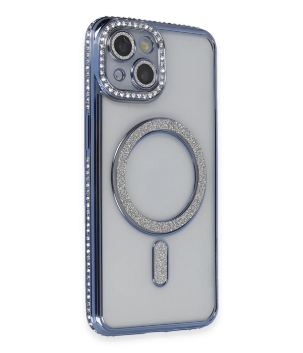 Newface iPhone 13 Kılıf Joke Simli Magneticsafe Kılıf - Mavi