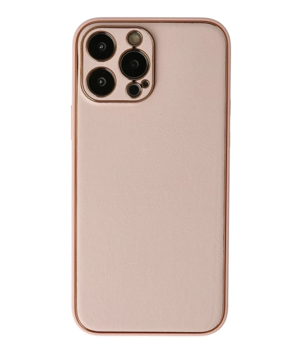 Newface iPhone 13 Pro Kılıf Coco Deri Silikon Kapak - Pudra