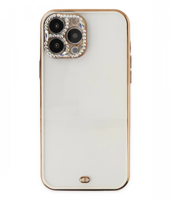 Newface iPhone 13 Pro Kılıf Liva Taşlı Silikon - Beyaz
