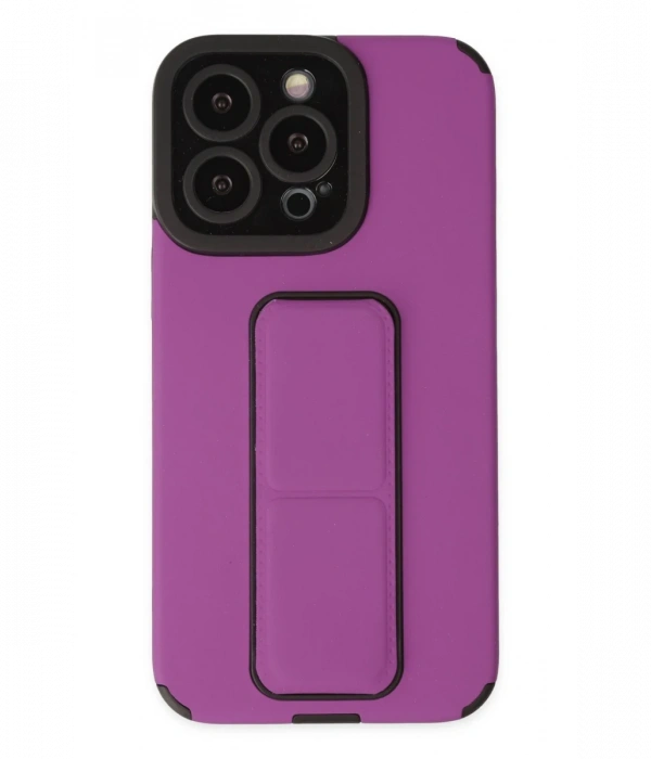 Newface iPhone 13 Pro Kılıf Mega Standlı Silikon - Mor