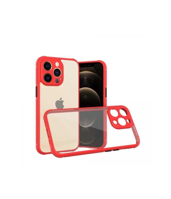 Newface iPhone 13 Pro Kılıf Miami Şeffaf Silikon - Kırmızı