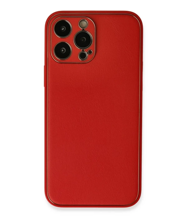 Newface iPhone 13 Pro Max Kılıf Coco Deri Silikon Kapak - Kırmızı