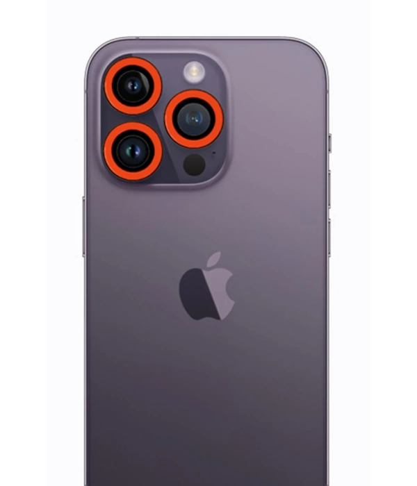 Newface iPhone 13 Pro Max Neon Fosforlu Kamera Lens - Turuncu