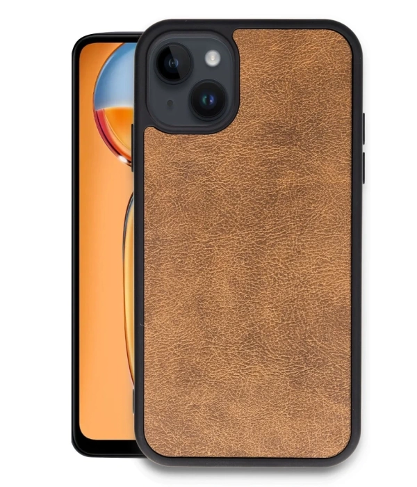 Newface iPhone 14 Kılıf Aras Deri Kapak - Taba